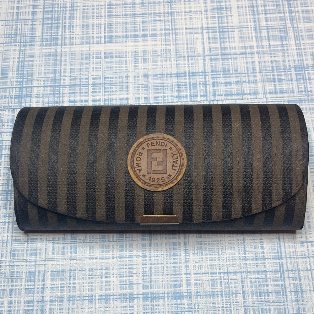 Vintage Fendi Black and Brown Striped Eyeglass Case